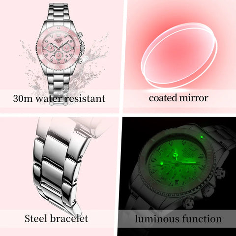 OLEVS Women Watch 5632 Elegant Original Quartz Watches Multifunctional Chronograph Watches For Women Set Bracelet Watch Reloj gogodiggity