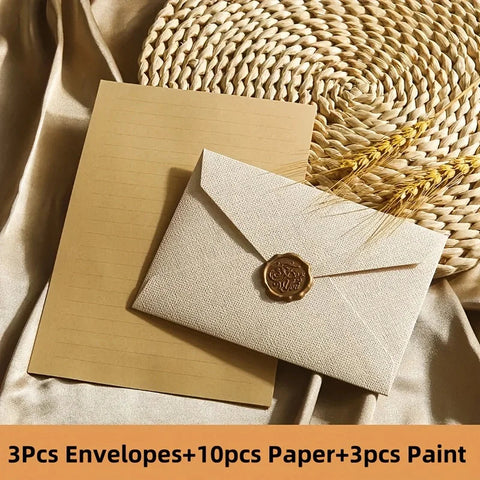 Luxury Linen Envelope and Letter Set with Wax Seals - Vintage Elegant Style - Perfect for Weddings, Parties & Special Occasions gogodiggity