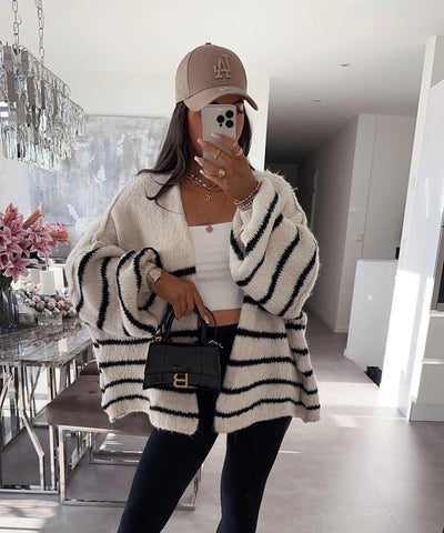 Loose Contrast Color Striped Sweater gogodiggity