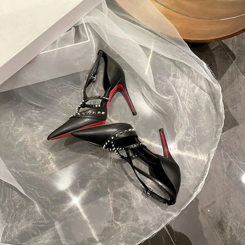 Retro Woman Shoes Sandals Stiletto Heels Suit Female Beige Original Gladiator Fashion Sexy Studded Leather High Girls Black Comf gogodiggity