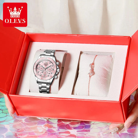 OLEVS Women Watch 5632 Elegant Original Quartz Watches Multifunctional Chronograph Watches For Women Set Bracelet Watch Reloj gogodiggity