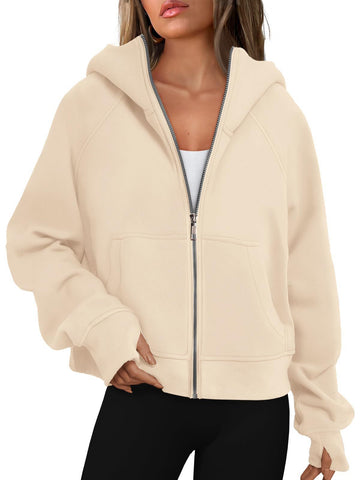 Loose Zip Long Hooded Thumb Hole Brushed Hoody gogodiggity