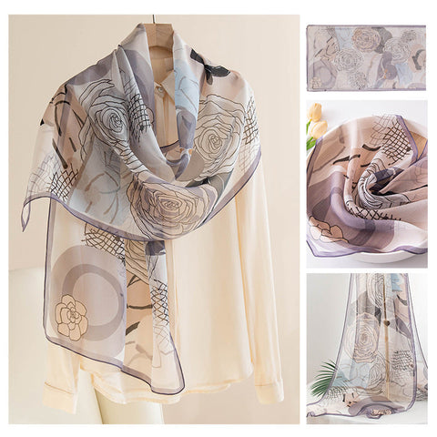 Silk Scarf Women's Mulberry Silk Printed Shawl gogodiggity