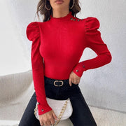 Bubble Sleeve Slim Leopard Buckle Personality Ruffled Top gogodiggity