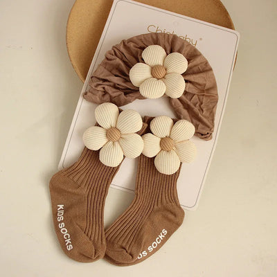 0-12M Infant Accessories Cute Flower Spring Autumn Cotton Newborn Baby Bebe Girl Hat Socks Two Pieces Set gogodiggity