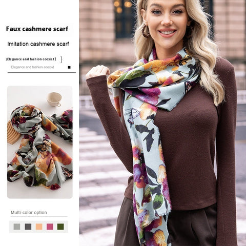 Artificial Cashmere Scarf Female Plant Print Fashion Commuter gogodiggity