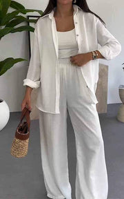 Fashion Solid Color Loose Top Casual Wide Leg Pants Two-piece Set gogodiggity