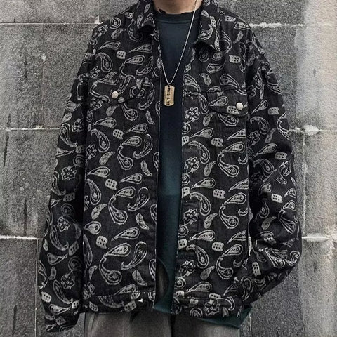Spring And Autumn Black Jacquard Plaid Denim Jacket gogodiggity