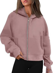 Loose Zip Long Hooded Thumb Hole Brushed Hoody gogodiggity