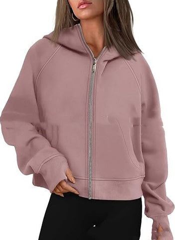 Loose Zip Long Hooded Thumb Hole Brushed Hoody gogodiggity