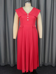 Spring 2025 Light Luxury Elegant Wind V-Neck Sleeveless Pleated Skirt High-Waist Dress for Formal Occasions Large Size Available gogodiggity