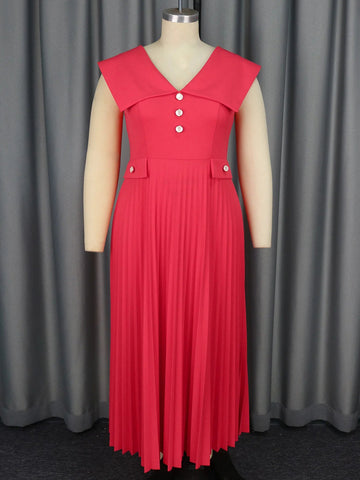 Spring 2025 Light Luxury Elegant Wind V-Neck Sleeveless Pleated Skirt High-Waist Dress for Formal Occasions Large Size Available gogodiggity