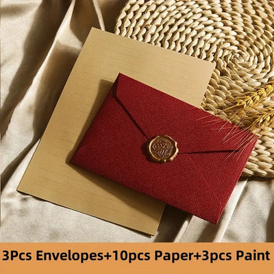 Luxury Linen Envelope and Letter Set with Wax Seals - Vintage Elegant Style - Perfect for Weddings, Parties & Special Occasions gogodiggity