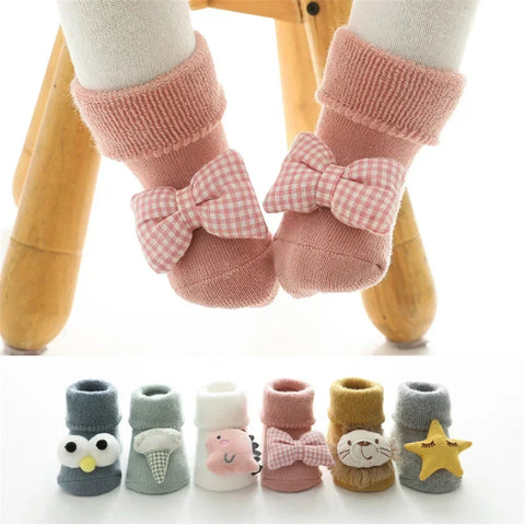 Adorable Animal Print Baby Socks Non Slip Warm Winter Footies Soft Cotton Infant Toddler Cozy Crew Socks gogodiggity