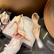 Retro Woman Shoes Sandals Stiletto Heels Suit Female Beige Original Gladiator Fashion Sexy Studded Leather High Girls Black Comf gogodiggity