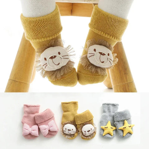 Adorable Animal Print Baby Socks Non Slip Warm Winter Footies Soft Cotton Infant Toddler Cozy Crew Socks gogodiggity