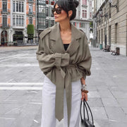 Women's Large Lapel Lace-up Trench Coat Fashionable Jacket gogodiggity