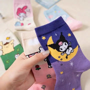 Cartoon Sanrio Hello Kitty Women's Socks My Melody Cute Girl Mid-tube Cotton Socks Kawaii Student Sock Girl Kids Christmas Gift gogodiggity
