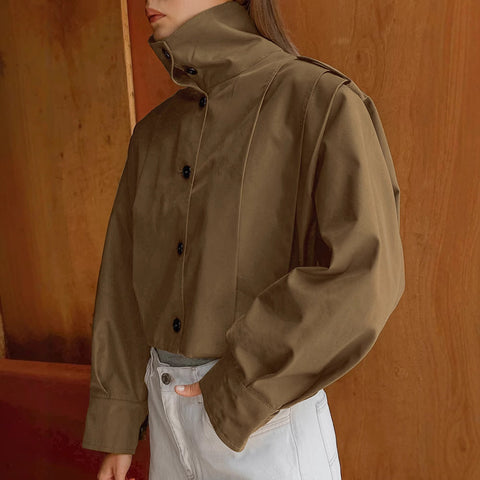 Khaki Lapel Simple Single-breasted Coat gogodiggity