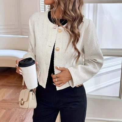 Milky White O-neck Short Slimming Elegant Lady Wool Coat gogodiggity