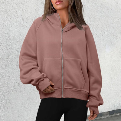 Loose Zip Long Hooded Thumb Hole Brushed Hoody gogodiggity