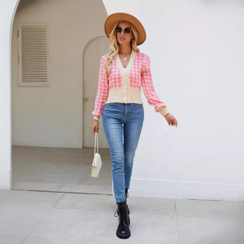 Jacquard Loose-fitting Lantern Sleeve Knitted Sweater gogodiggity