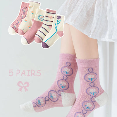 5 Pairs /Lot Autumn Winter New Children's Socks Korean ins Style Purple Flower Kids Socks All-match Casual Boys And Girls Socks gogodiggity
