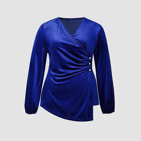 Women's Fashion Solid Color Velvet Long-sleeved Top gogodiggity