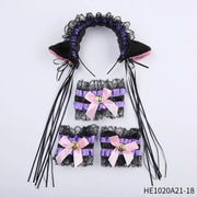 Womens Halloween Maid Lace Cat Ear Headband Hair Accessories Cat Ear Headband Long Tassel Japanese Animation Cosplay Accessories gogodiggity