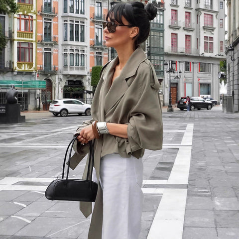 Women's Large Lapel Lace-up Trench Coat Fashionable Jacket gogodiggity