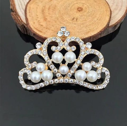5pcs/lot Pearl Crown Rhinestone Buttons for Diy Girls Women Hair Accessories Wedding Party Bride Hair Embellishment Buttons gogodiggity