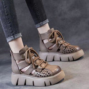 Women's Platform Sandals All-matching Hollow Hole Hole Shoes Fashion Soft Leather Cowhide Sandal Boots gogodiggity