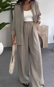 Fashion Solid Color Loose Top Casual Wide Leg Pants Two-piece Set gogodiggity