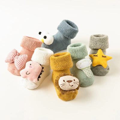 Adorable Animal Print Baby Socks Non Slip Warm Winter Footies Soft Cotton Infant Toddler Cozy Crew Socks gogodiggity