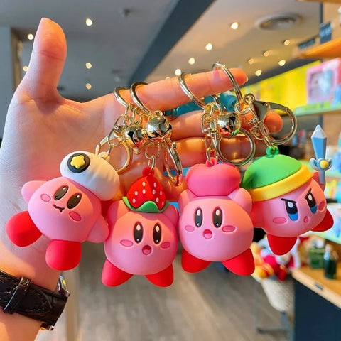 Cartoon ‌Kirby‌keychain Pendant Back Packaging Ornament Creative Car Key Chain Cute Children Toys Boys and Girls Christmas Gifts gogodiggity