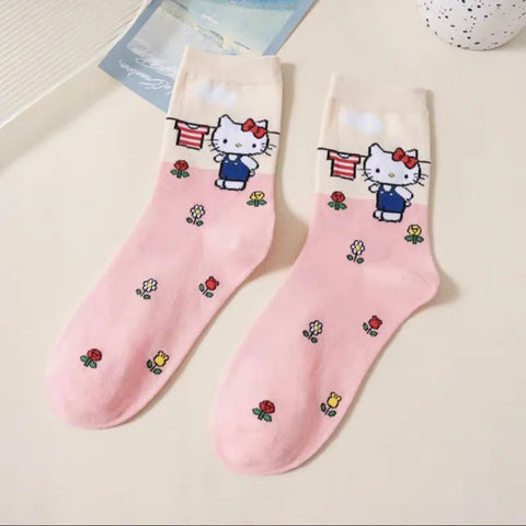 Cartoon Sanrio Hello Kitty Women's Socks My Melody Cute Girl Mid-tube Cotton Socks Kawaii Student Sock Girl Kids Christmas Gift gogodiggity
