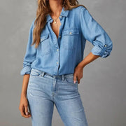 CPSYMYM Women Casual Western Denim Shirt Solid Turn Down Single Breasted Long Sleeve Shirt Oversized Shirts Blusas Para Mujer gogodiggity