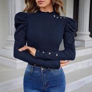 Bubble Sleeve Slim Leopard Buckle Personality Ruffled Top gogodiggity