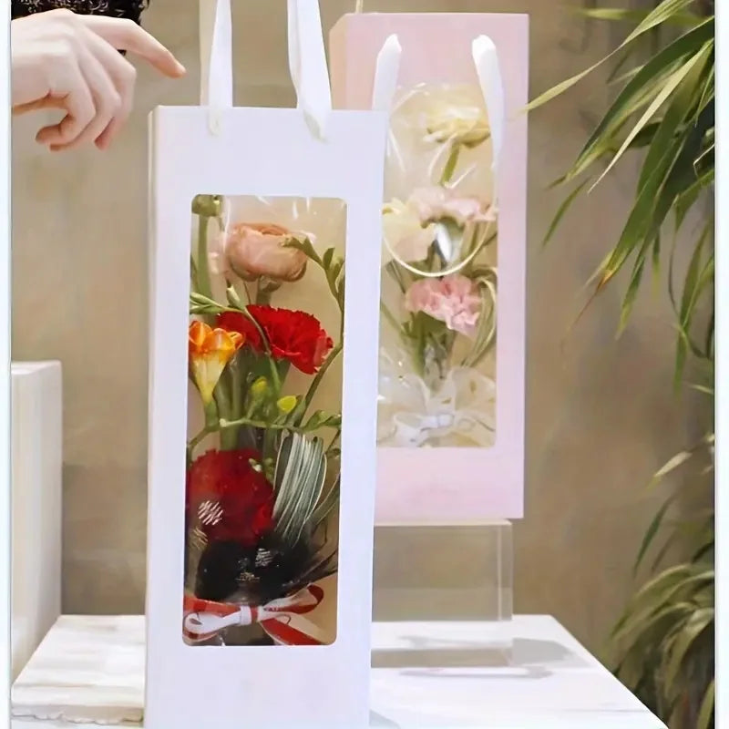 10 Packs Elegant Floral Tote Bag for bouquets-Ideal for Valentine's Day, Christmas and Special Occasions-Durable Paper Gift Wrap gogodiggity