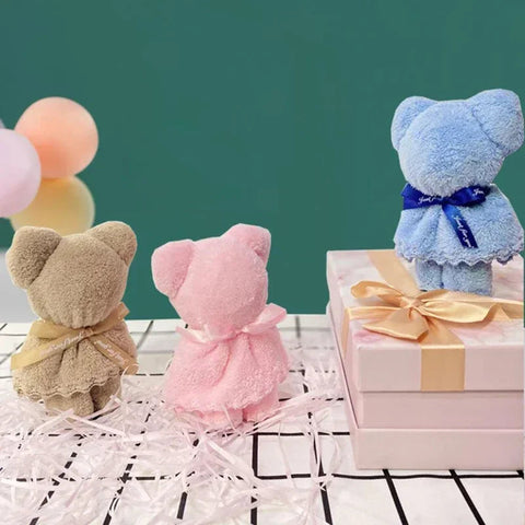 High Quality Coral Velvet Towels Gift Set Cartoon Cute Bear Shaped Face and Bath Towels Wedding or Special Occasion Gift gogodiggity