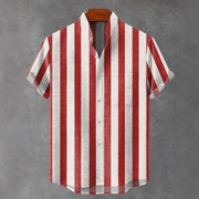 Men's Stand Collar Contrast Color Striped Casual Cool Versatile Short Sleeve gogodiggity