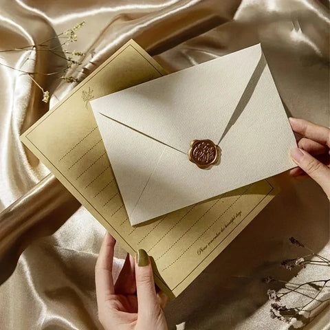Luxury Linen Envelope and Letter Set with Wax Seals - Vintage Elegant Style - Perfect for Weddings, Parties & Special Occasions gogodiggity