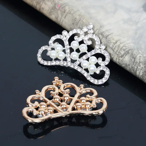 5pcs/lot Pearl Crown Rhinestone Buttons for Diy Girls Women Hair Accessories Wedding Party Bride Hair Embellishment Buttons gogodiggity