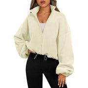 Women's Solid Color With Fur Sports Zipper Coat gogodiggity