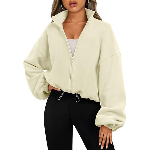 Women's Solid Color With Fur Sports Zipper Coat gogodiggity