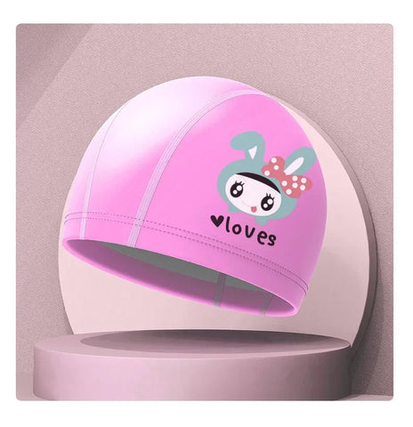 Girls Swimming Cap Cartoon Cute Waterproof High Elastic Ear Protection Swimming Hat for Children Boys Kids Swimming Accessories gogodiggity