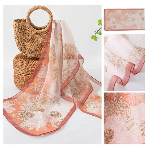 Silk Scarf Women's Mulberry Silk Printed Shawl gogodiggity
