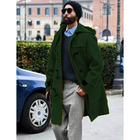 Retro Horn Button Hooded Woolen Trench Coat Men gogodiggity