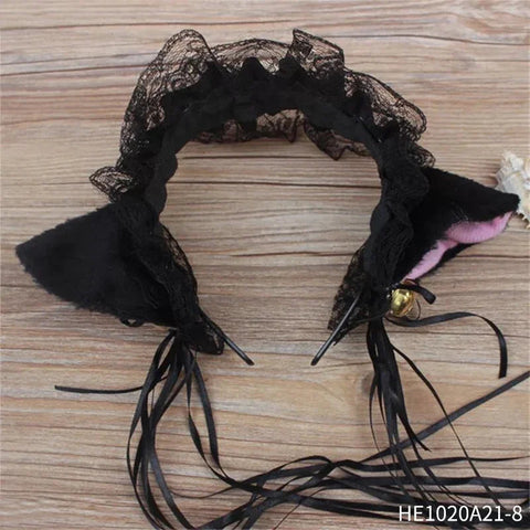 Womens Halloween Maid Lace Cat Ear Headband Hair Accessories Cat Ear Headband Long Tassel Japanese Animation Cosplay Accessories gogodiggity