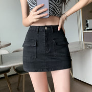 Retro Style Hot Girl Sheath Denim Skirt High Waist Elastic Slim Fit gogodiggity